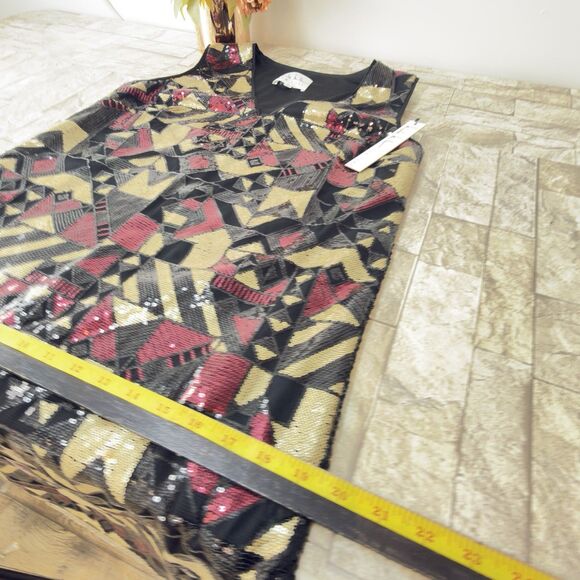 NWT Nicole Miller New York V-Neck Sequin Shift Cocktail Dress Size 8 - Picture 13 of 17